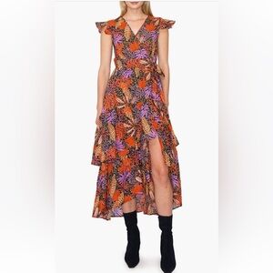 Orange/Multi Sleeveless Midi Dress